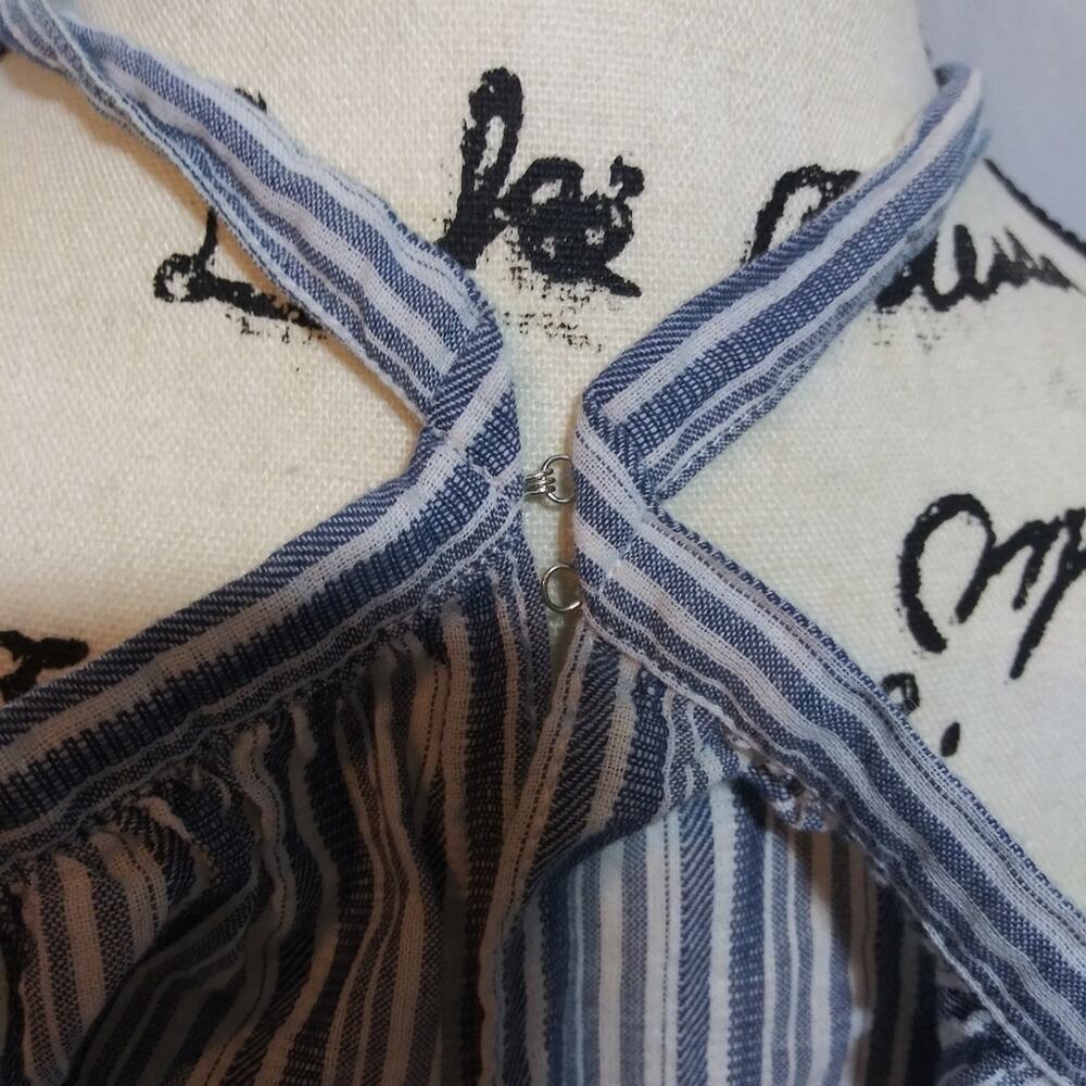 Rebecca Taylor Striped Blue Cotton Peasant Top Boho Size 4 - Picture 5 of 8